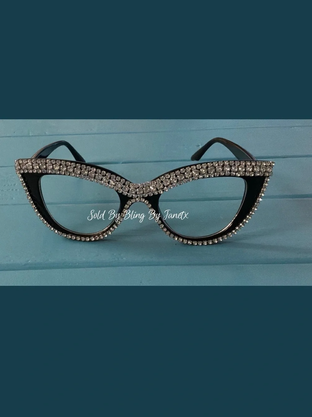 Bling Rhinestone Crystal Cat-Eye Glasses - Black - Clear lenses -Fashion Glasses